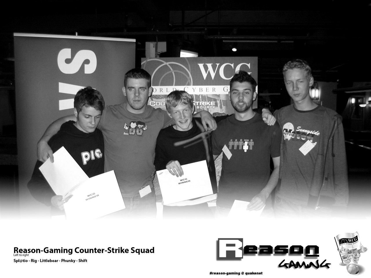 Reason Gaming's Counter-Strike squad at the 2005 World Cyber Games, WCG Winner envelopes in hand